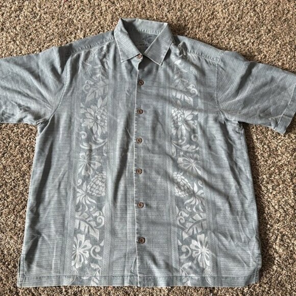 Tommy Bahama Large Gray Silk Hawaiian Camp Shirt - Picture 2 of 6